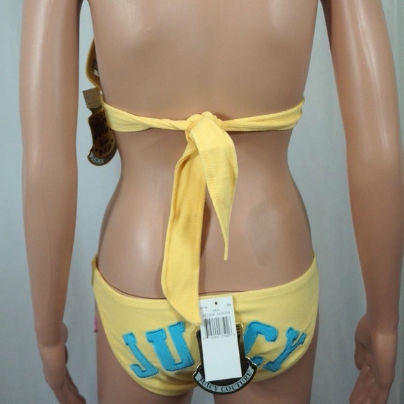Juicy Couture Med Bikini Velour Yellow Aqua New! - Picture 4 of 8